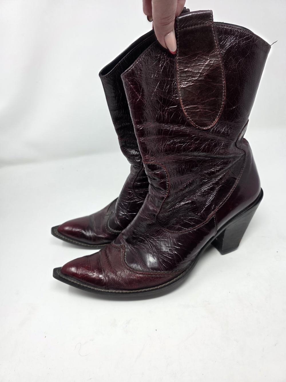 GAJA Italy Burgundy Patent Leather Western Boots Women’s 40 US 9–9.5 Pointed Toe